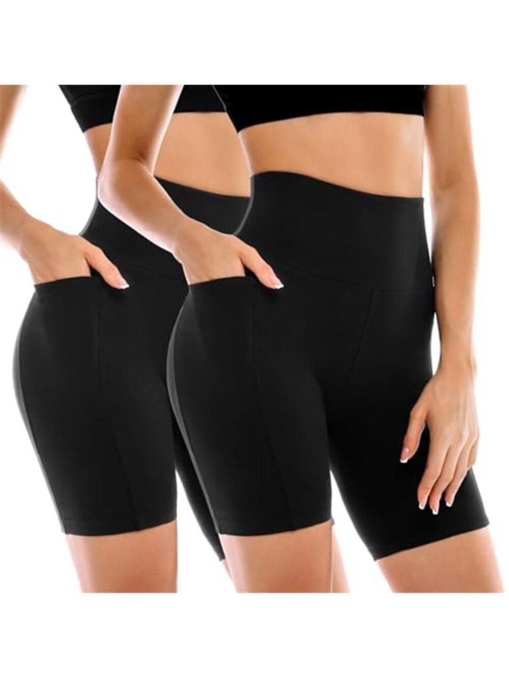 Leafigure 2 Pack Womens Biker Shorts with Pockets, High Waisted Yoga Shorts for